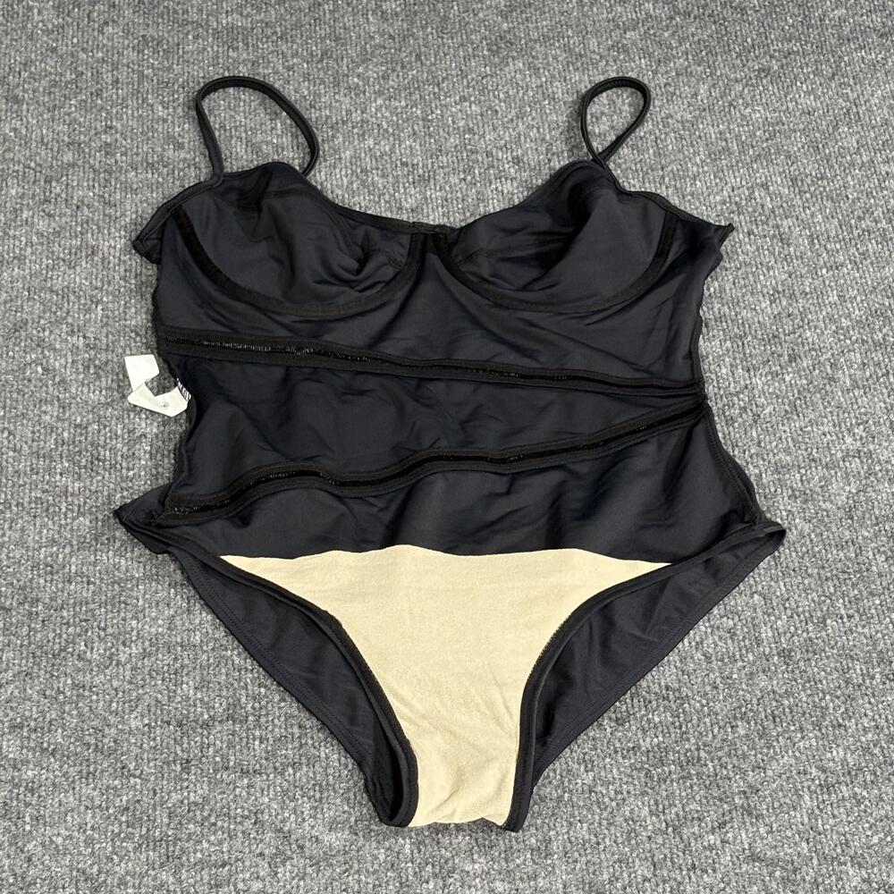 Mary Sol Swimsuit Womens 12 Black One Piece Underwire Spaghetti Strap Mesh Trim - Picture 4 of 12